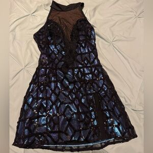 Iridescent Black and Blue Dance Costume Sequin Dress